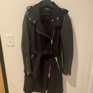 Mackage Coat - Navy & Leather with gold hardware
